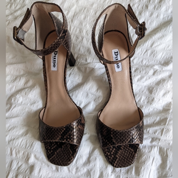 Dune London Brown Leather Snakeskin heeled Sandals - Picture 2 of 5